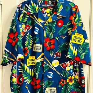 Large Box-Office Island Hawaiian Floral Billiards Mens Shirt